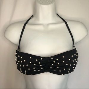 VintageY2K Juicy Couture Beach Royalty Pearl Beaded Black Bikini Top